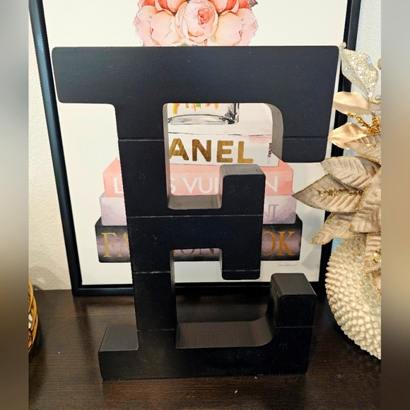 Black Wooden Letter E Decor - Picture 1 of 5